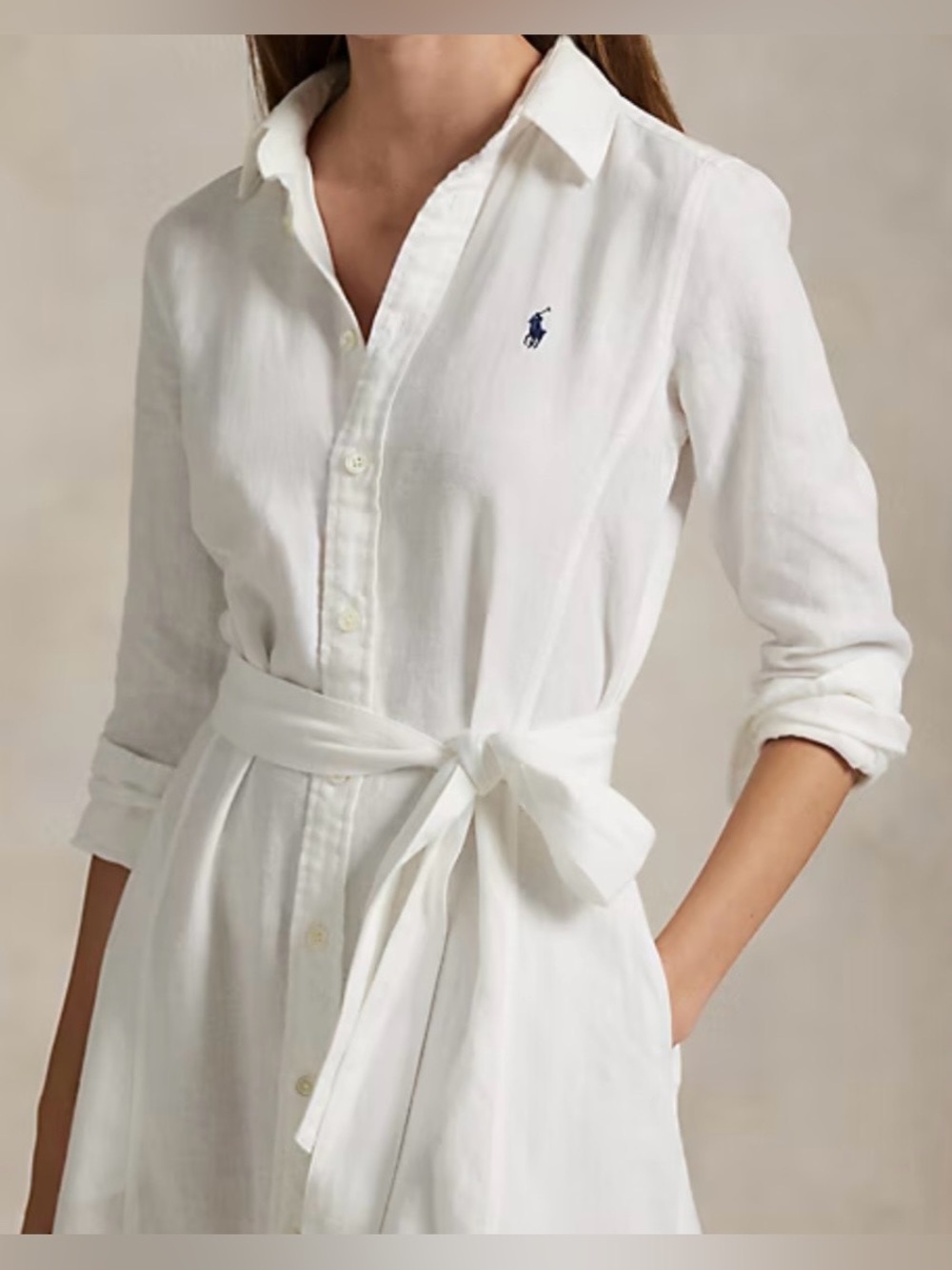 Polo Ralph Lauren Women’s Belted Linen Shirtdress White Sz 8 NWT - Picture 6 of 11